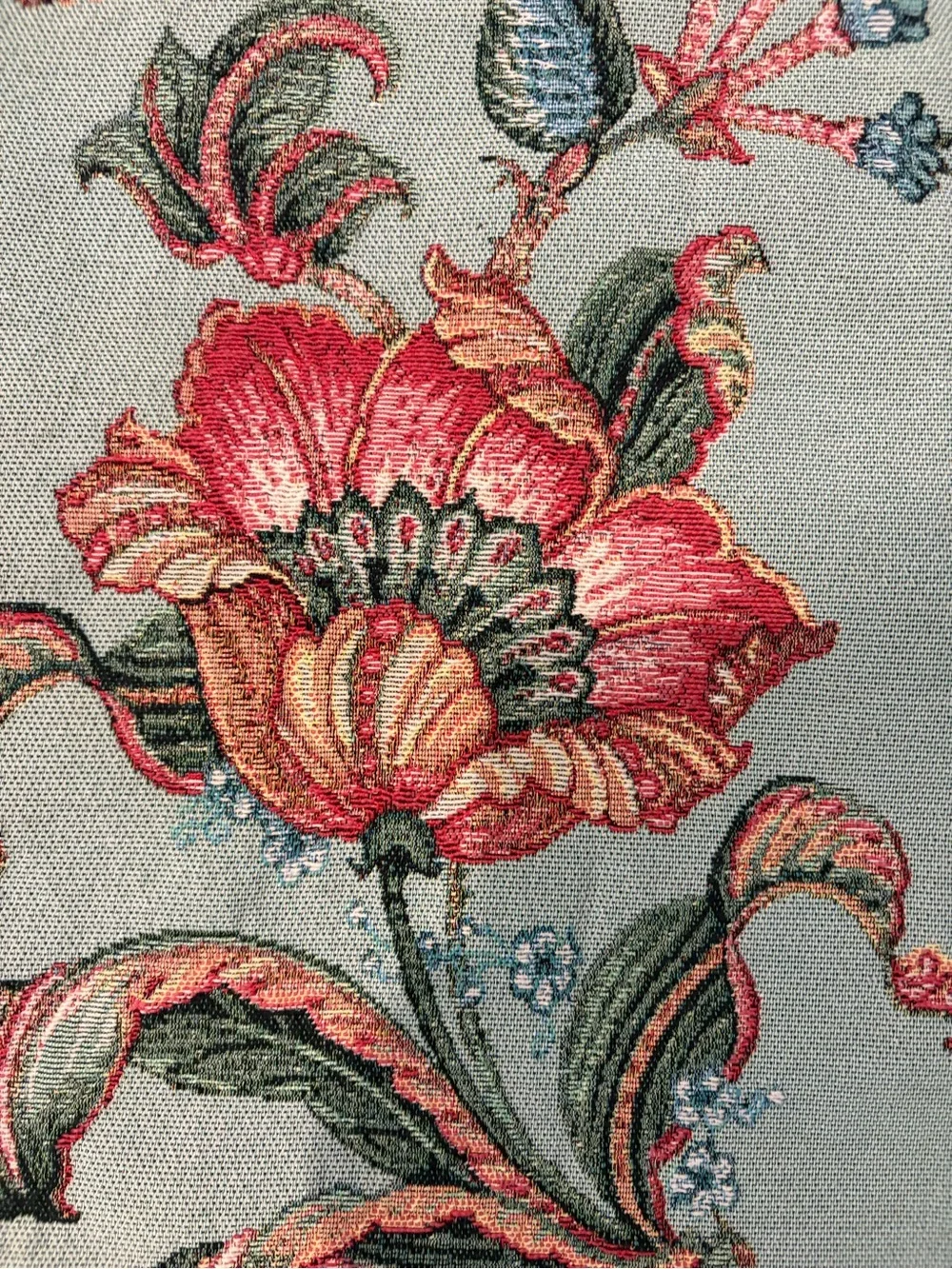 Tapestry Floral Table Runner in Aqua and Coral -